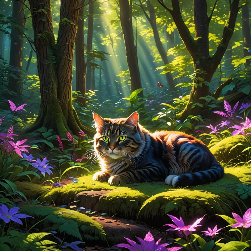 Cat Nap in Sunbeam: Hyperrealistic Fantasy Art