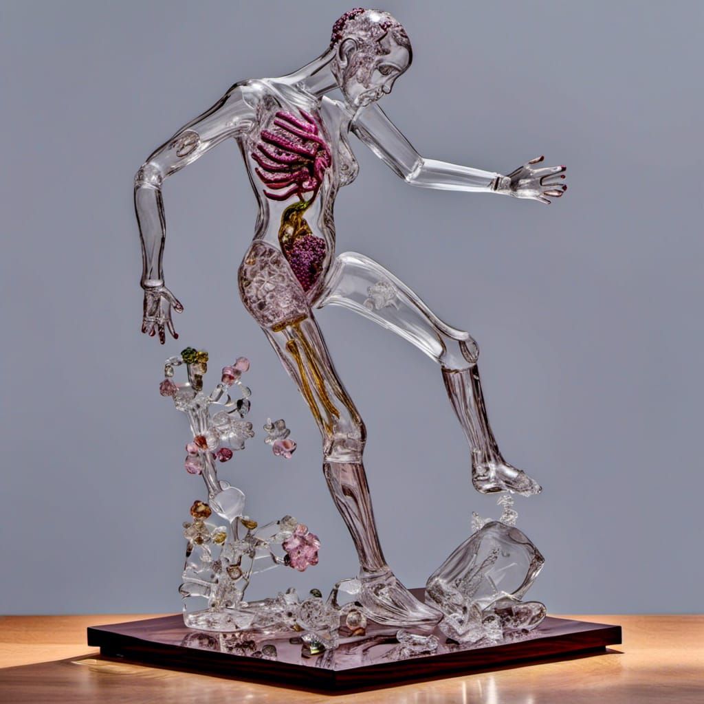 Glass Cyborg Sculpture in Digital Art Style