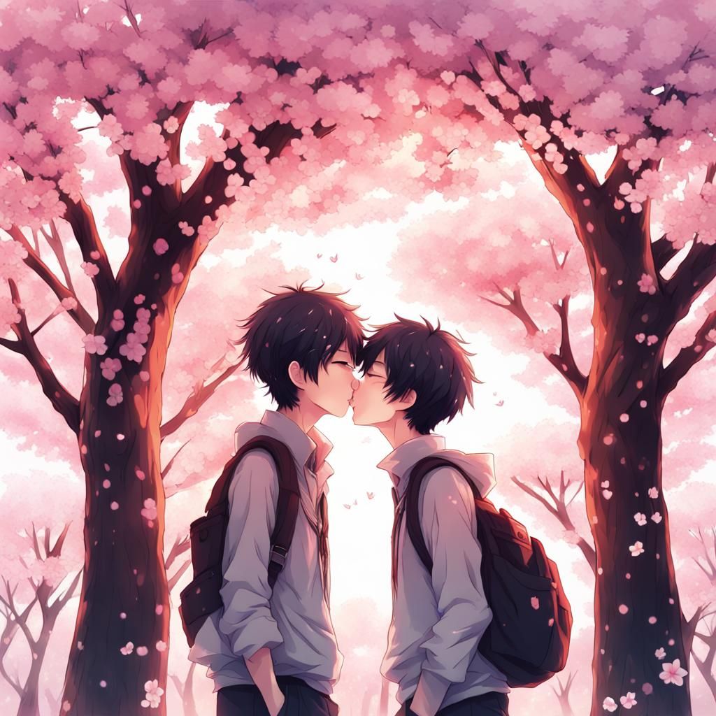 Boys' Kiss Under Cherry Blossoms: Anime Style