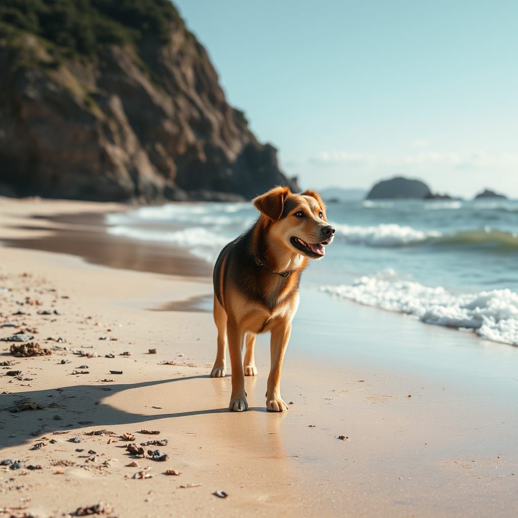 Dog Enjoying a Sunny Day at the Beach