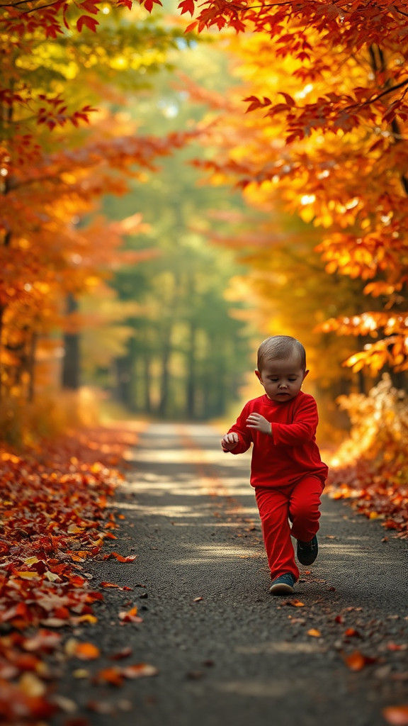 Hyperrealistic Baby Flash Runs Through Autumn Forest