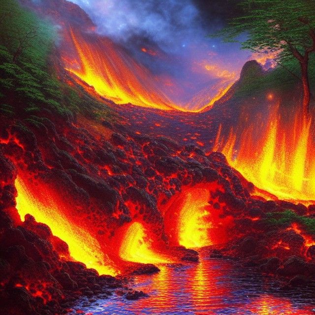 Luminous Lava Waterfall in Hyperdetailed Matte Painting