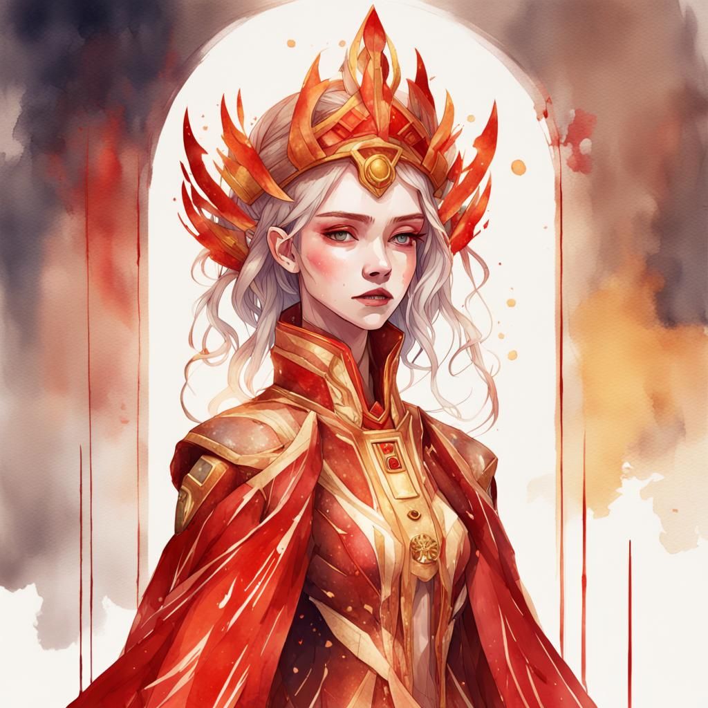 Android Vermillion Queen in Watercolor Style