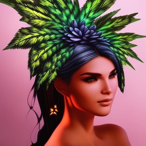 Winged Woman with Branch Hair: Hyperrealistic Digital Art