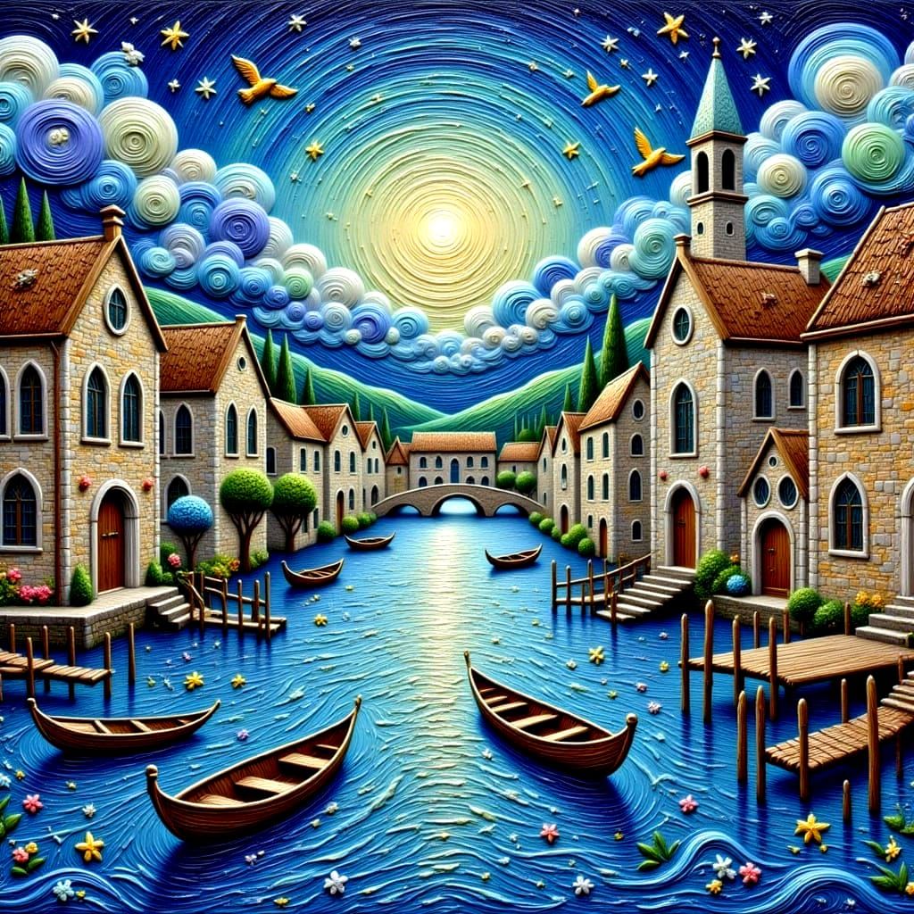 Moonlit Venice in a Dramatic Watercolor Style