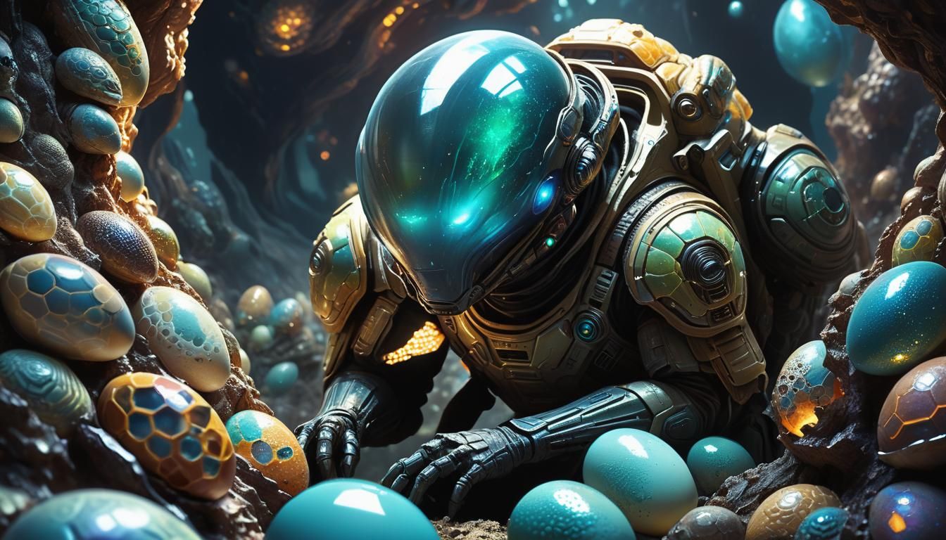 Space Warrior Inspecting Alien Hive: Hyperrealistic Concept ...