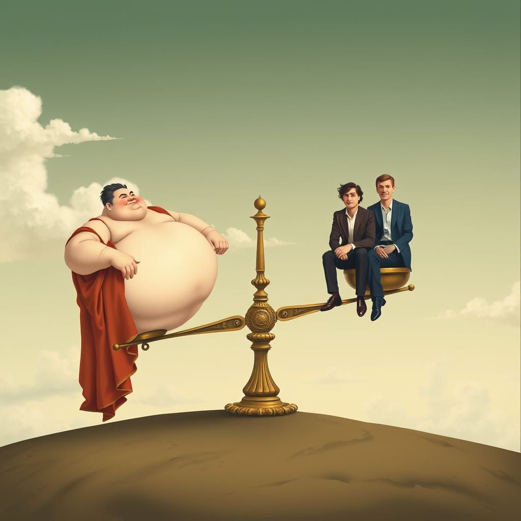 Fat Man Weighs Against Three Slender Men on Whimsical Astrol...