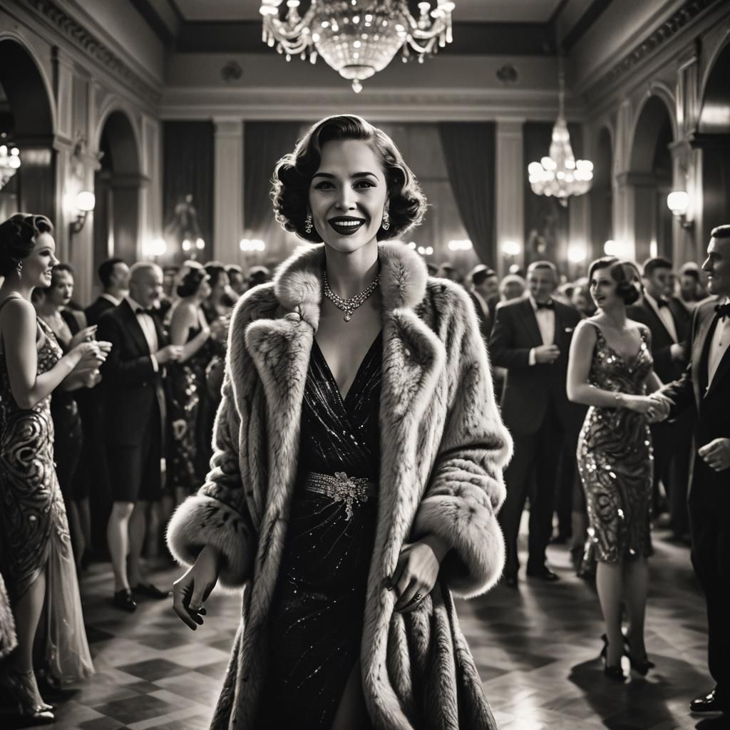 Glamorous 1930s Actress at Hollywood Ballroom Party
