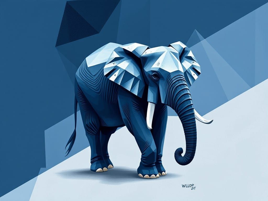 Surreal Elephant in a Geometric, Abstract Landscape