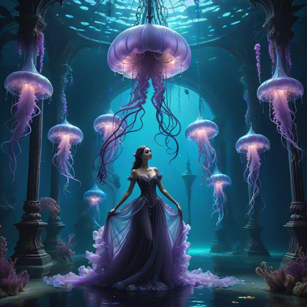 Underwater Gothic Ballroom Dance in Digital Art