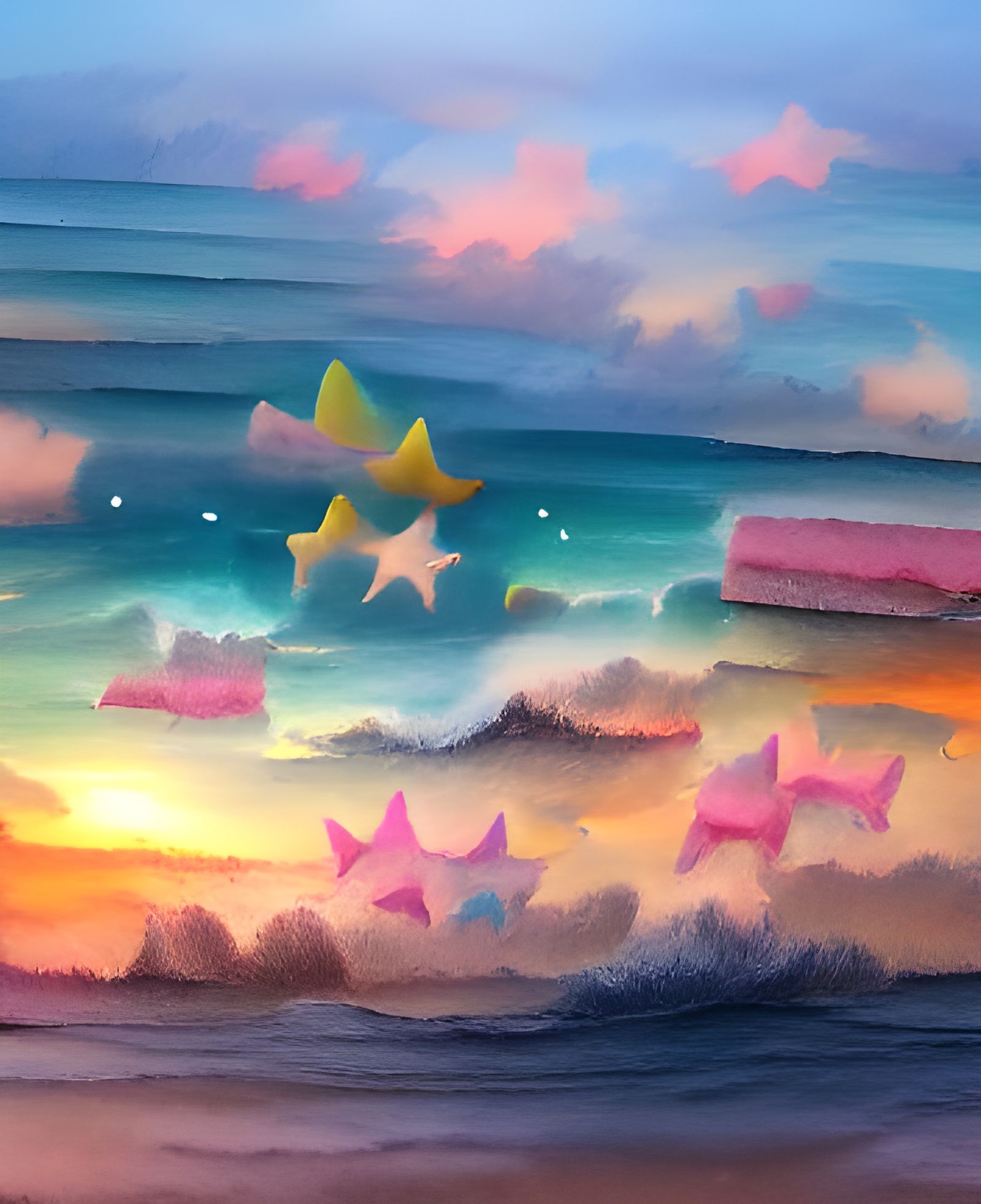 Colorful Pastel Sky Surfing Stars