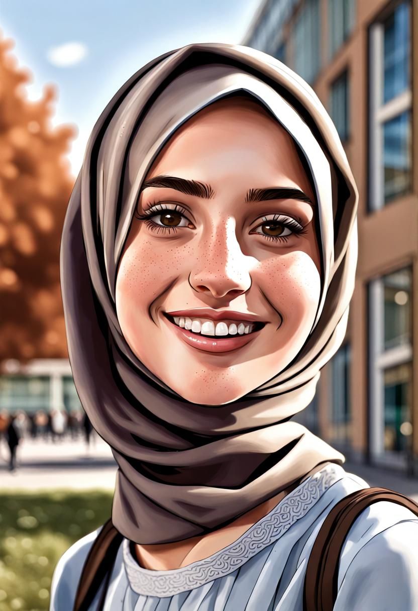German Girl in Hijab Smiling Realistically