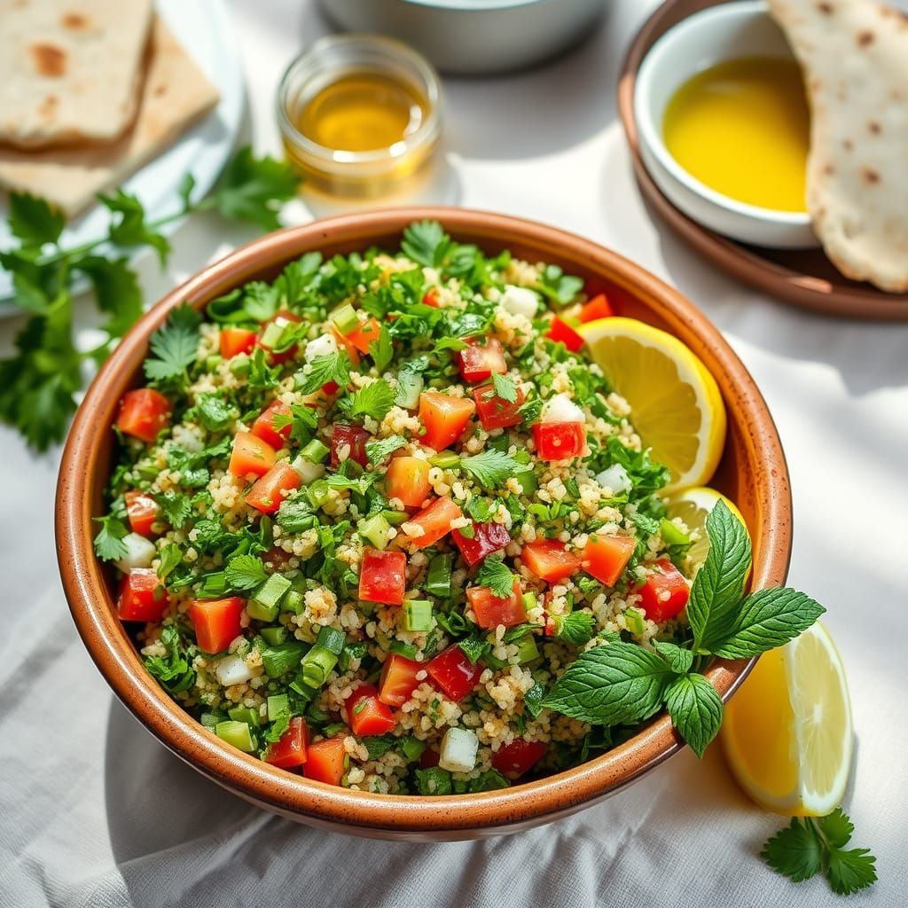Traditional Lebanese Tabbouleh in a Rustic Ceramic Bowl