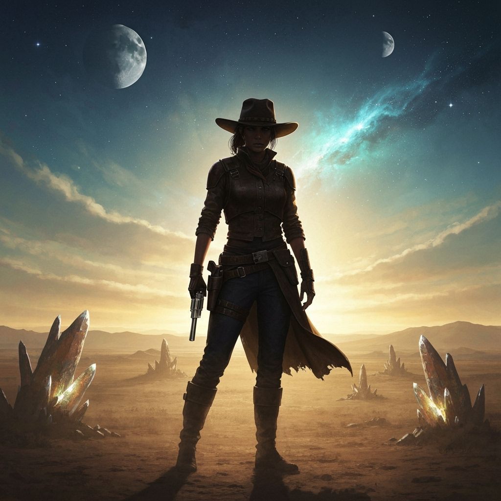 Cowgirl on Alien Planet Under Double Moons