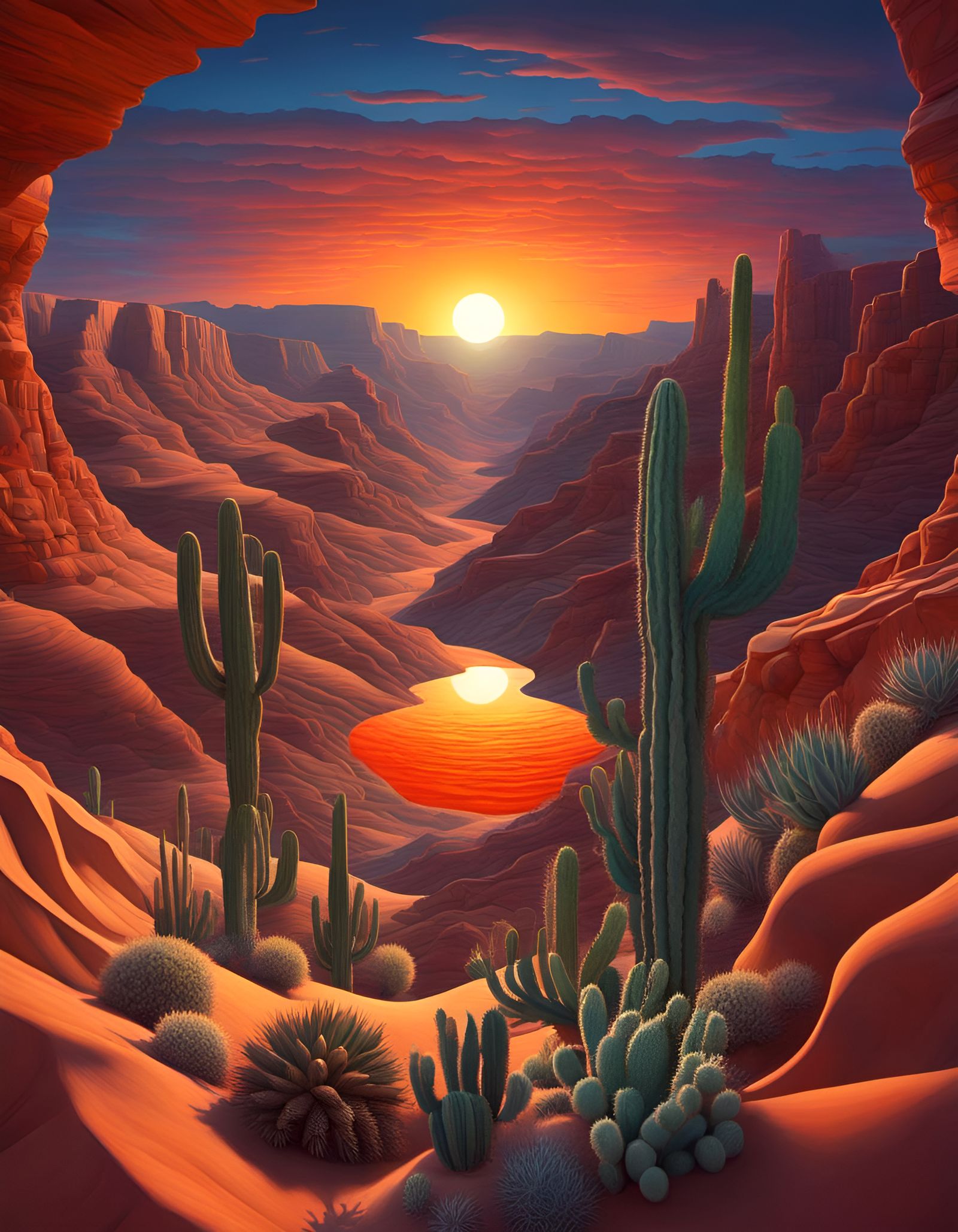 Surreal Desert Canyon Optical Illusion in Hyperrealism