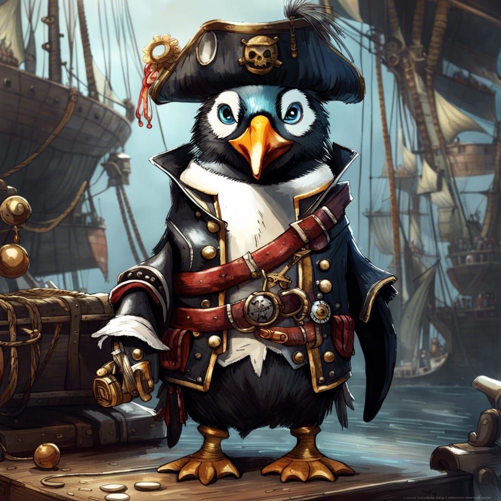 Pirate Penguin on Treasure Ship