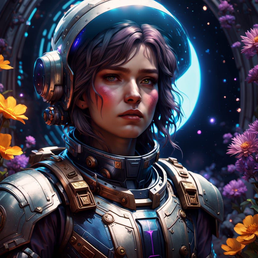 Epic Space Captain Portrait in Intricate Armor and Nebula Ba...
