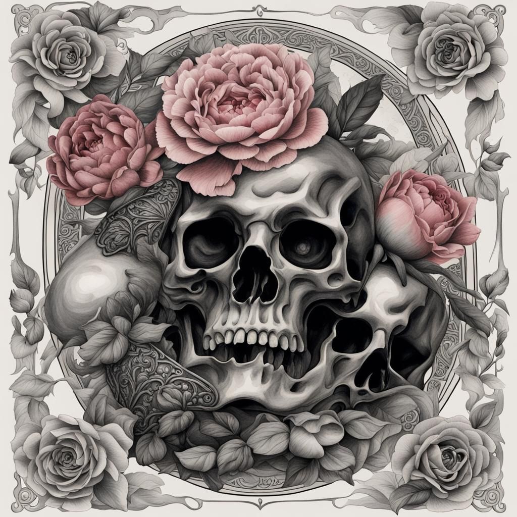 Rib Cage with Roses and Peonies Tarot Card