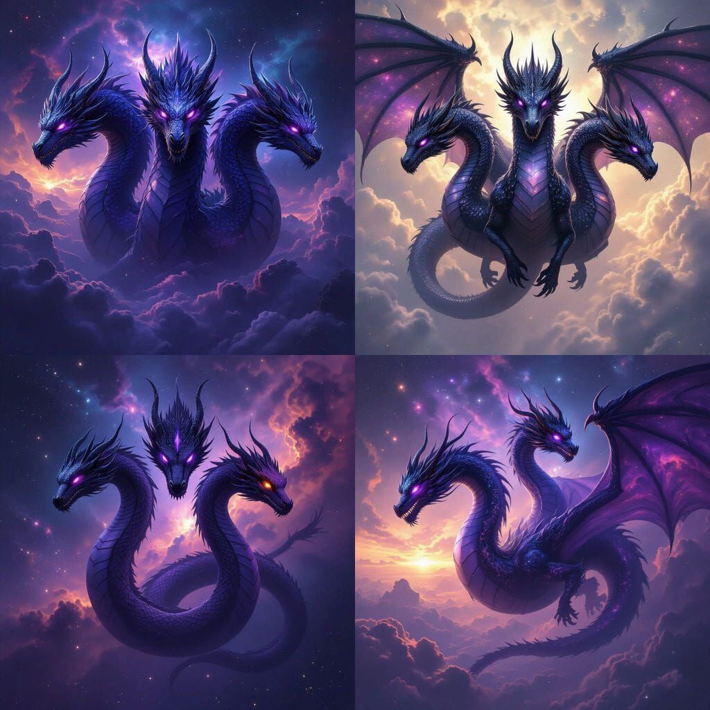 Cosmic Dragon in Endless Space with Three Heads