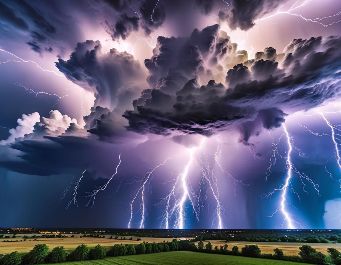 Dramatic Supercell Storm with Lightning in Photorealistic De...