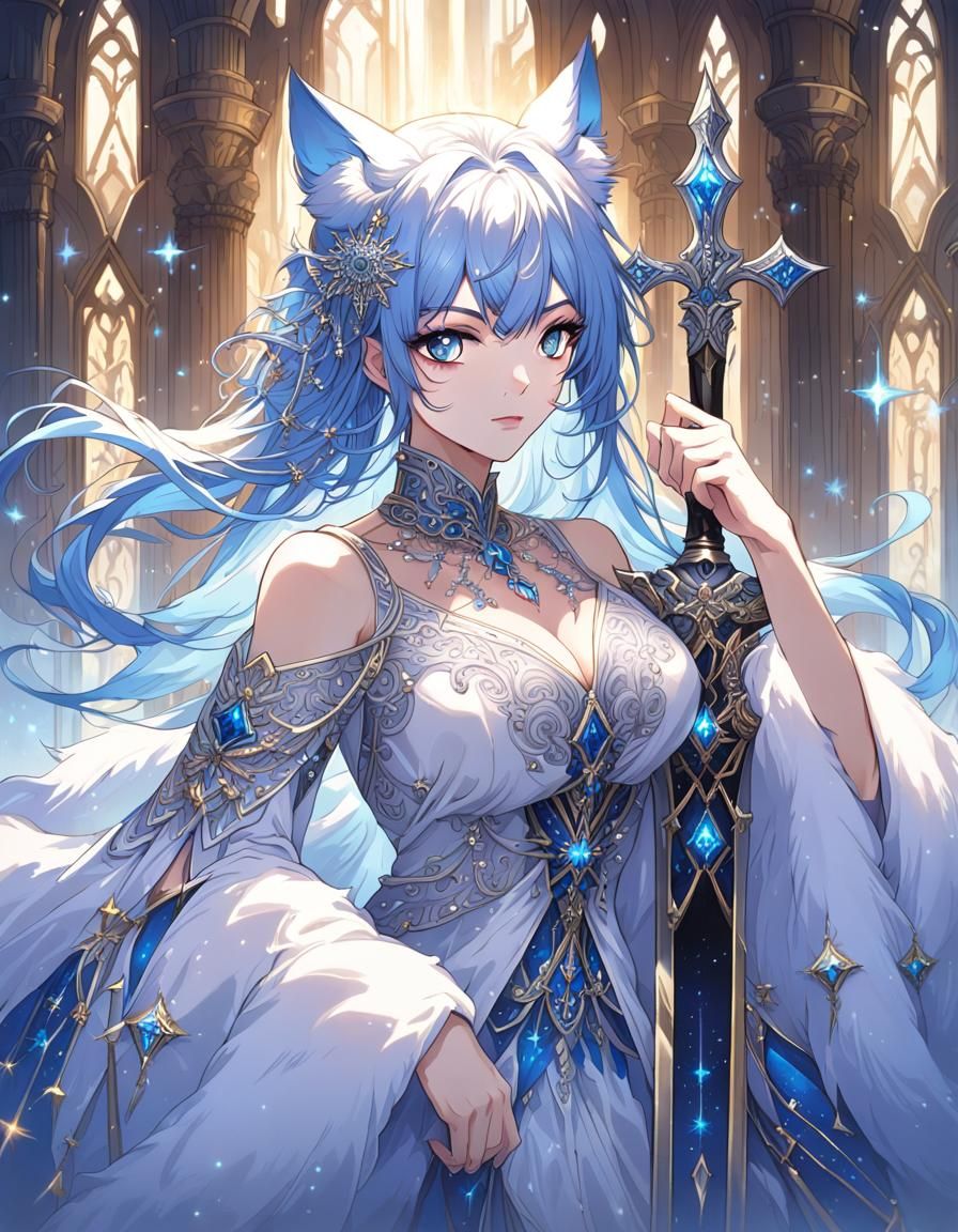 Fierce Catgirl Warrior in High Fantasy Armor