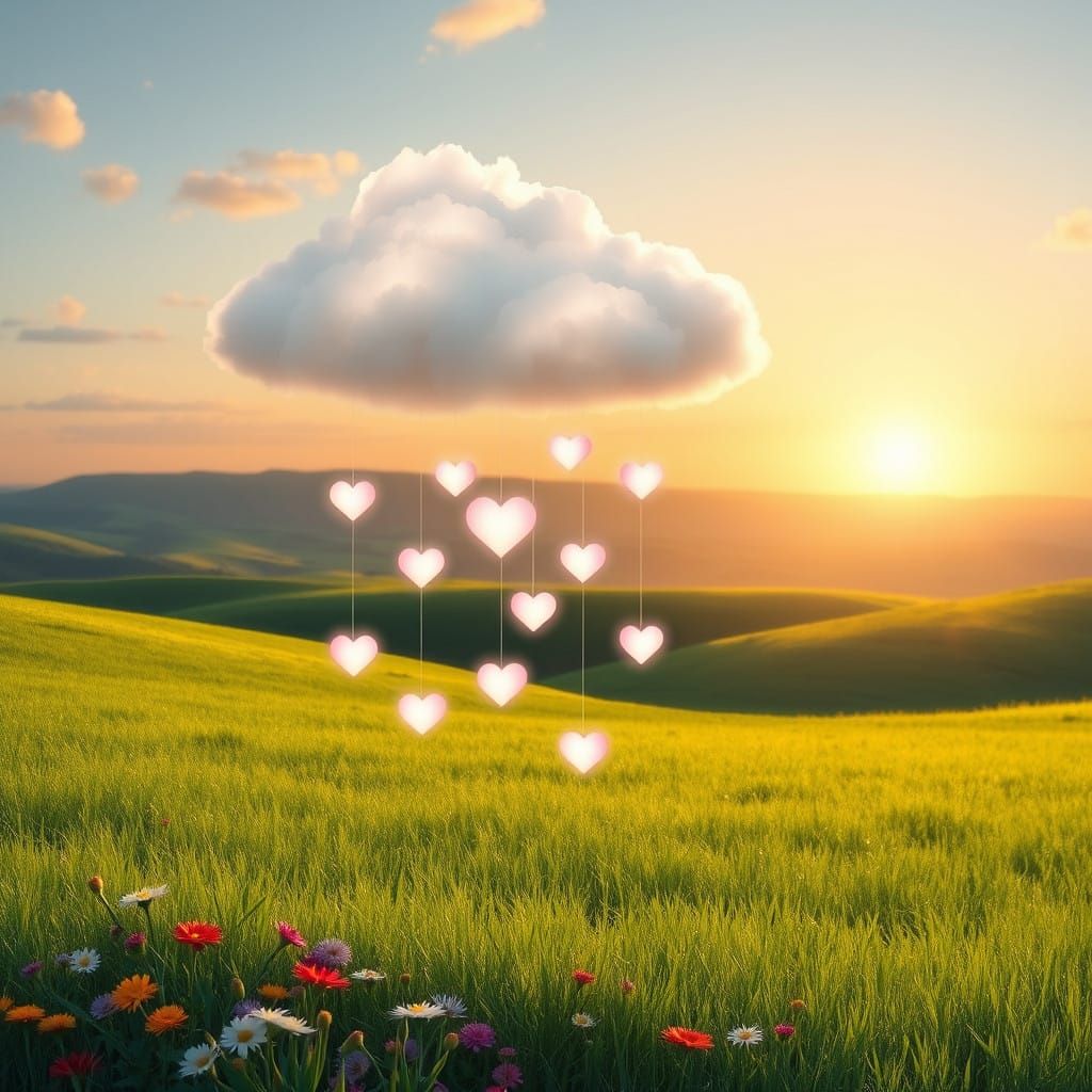 Dreamy Pastel Cloudscape with Hearts