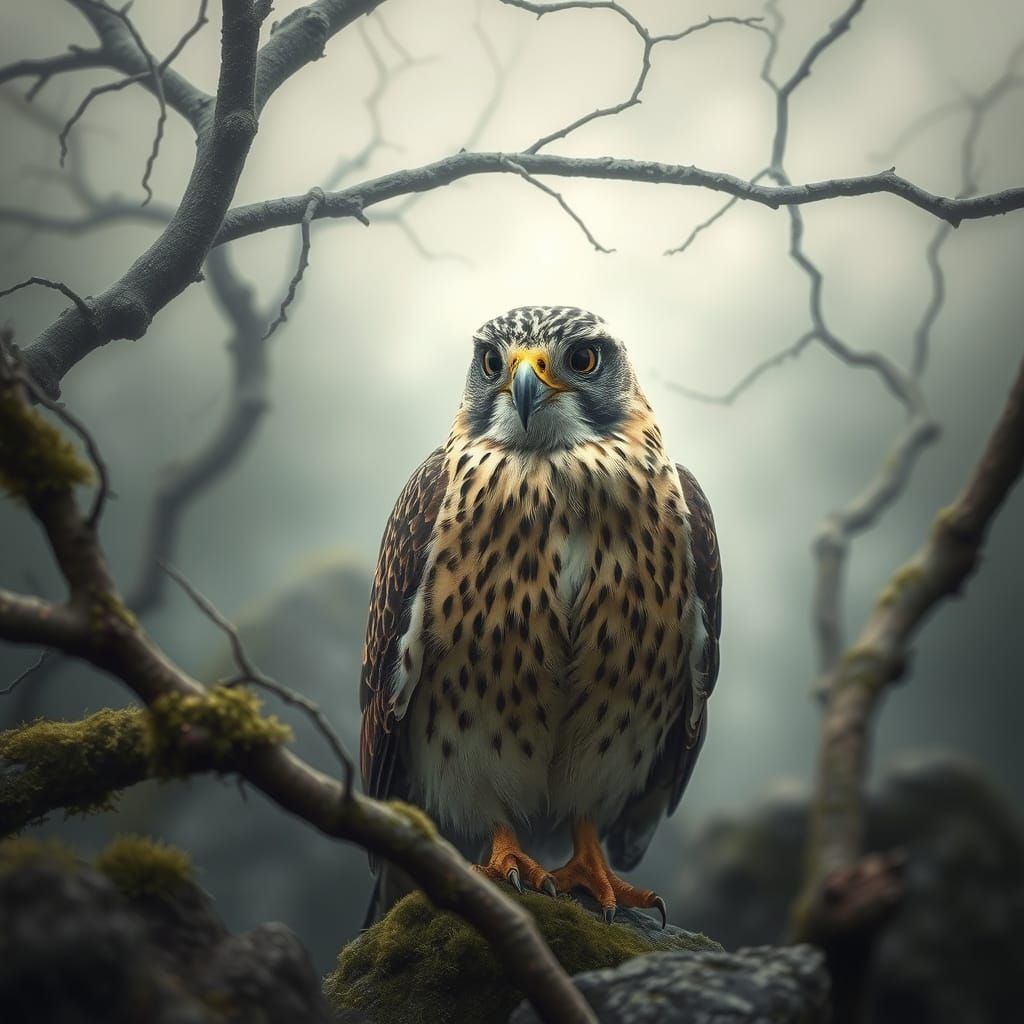 Mystical Kestrel Portrait in Dramatic Landscape