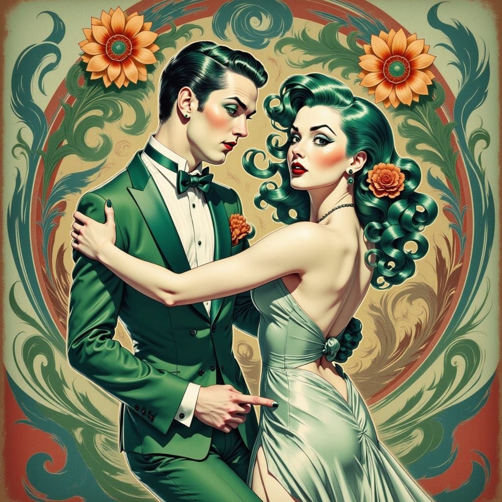 Ballroom Dance Couple in Retro Pin-Up Style