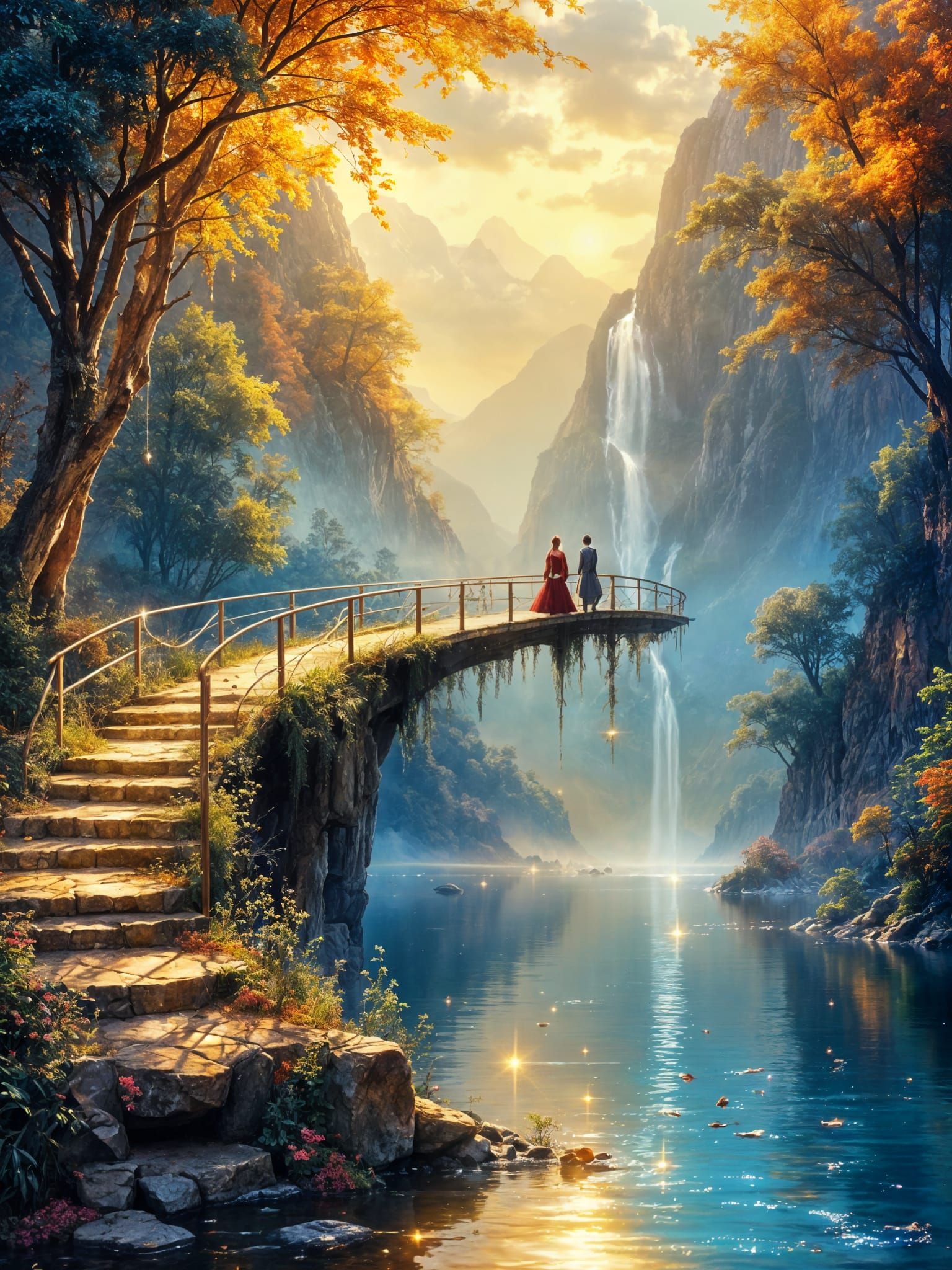 Ethereal Fantasy Bridge in a Radiant, Whimsical Landscape