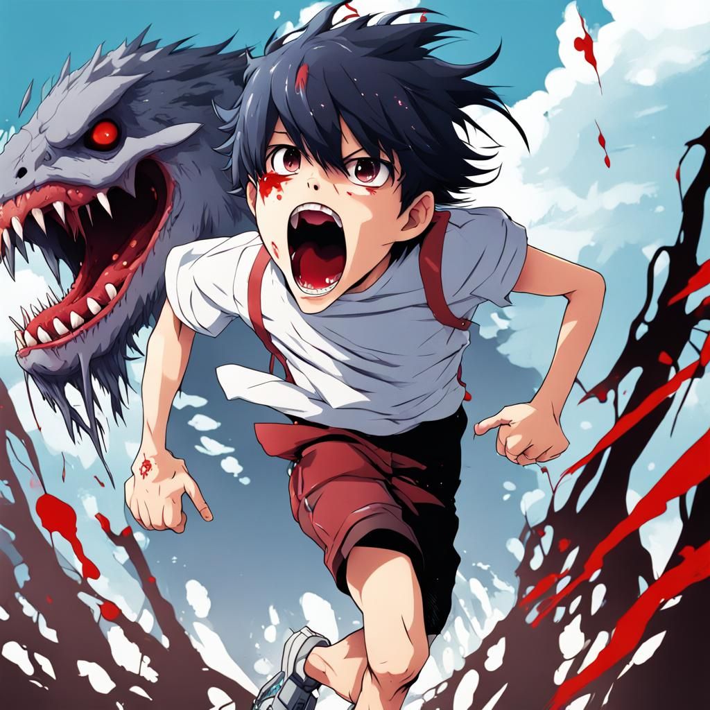 Anime Monster with Boy Pursues Person