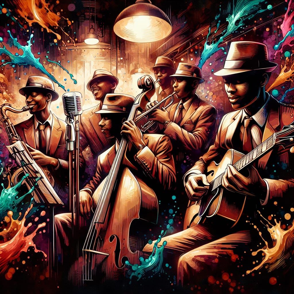 Lively Jazz Club Scene with Musicians