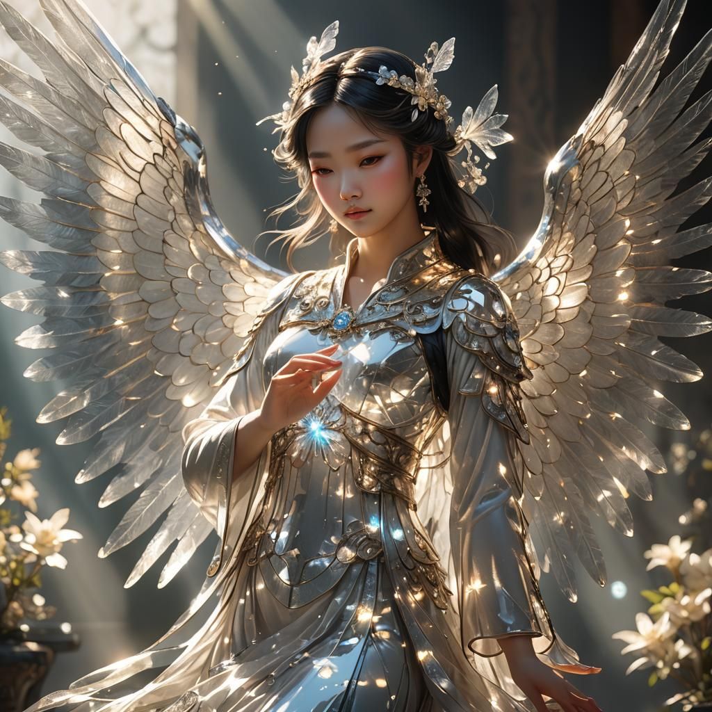 Chinese Angel with Crystal Wings in Backlight