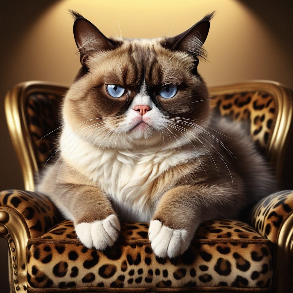 Vibrant Grumpy Cat Portrait in Hyper-Realistic Digital Art