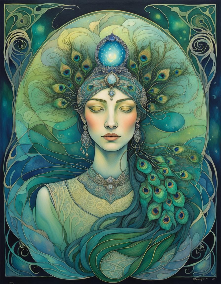 Mystical Fortune Teller Portrait in Art Nouveau Style