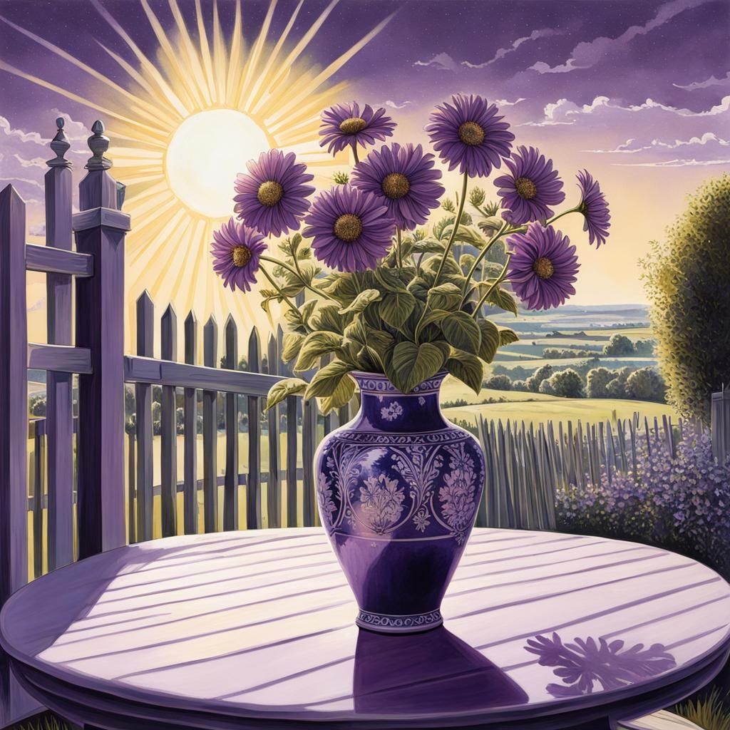 Purple Flower in Vase: Nostalgic Pencil Art