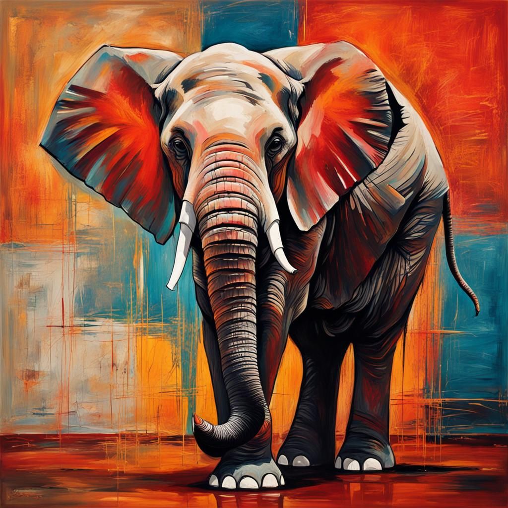 Abstract Elephant Art in Complementary Colors
