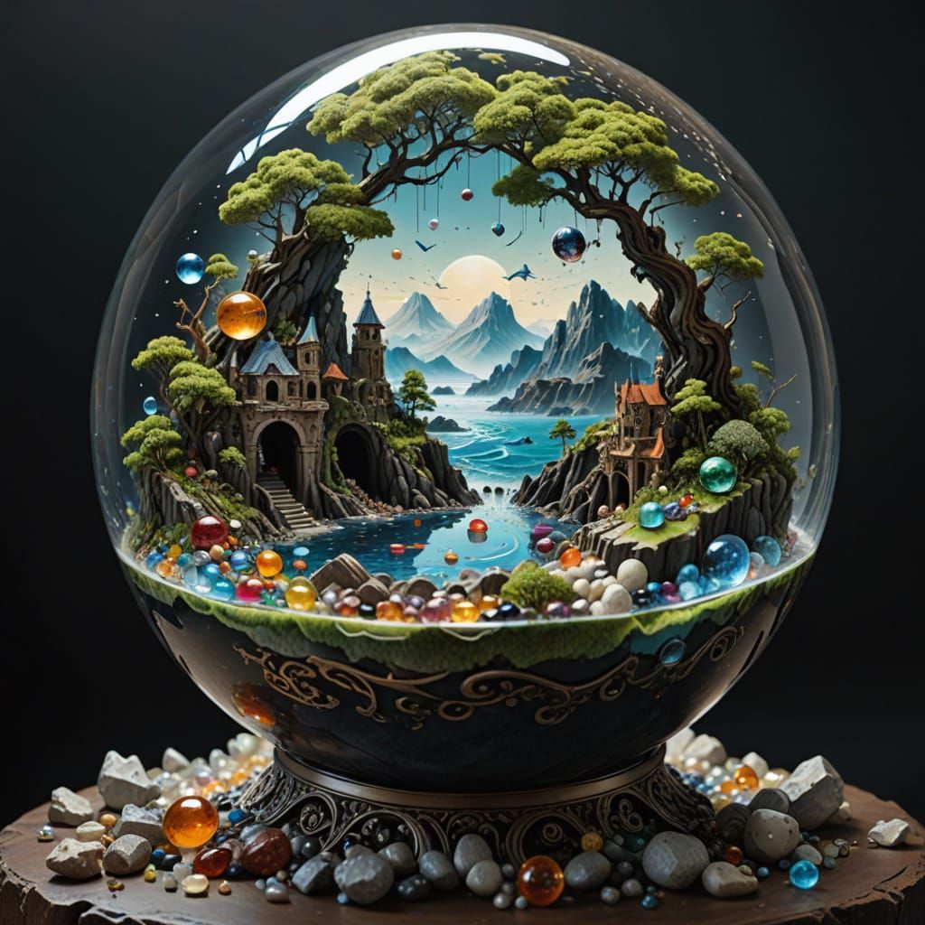 Earth Art Object with Glass Sphere Landscape