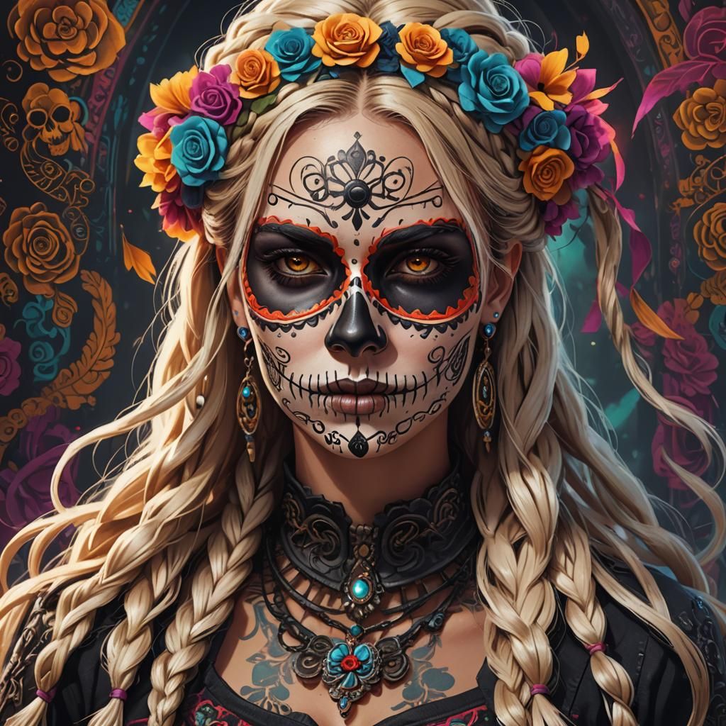Argentine Woman with Sugar Skull Mask Digital Art