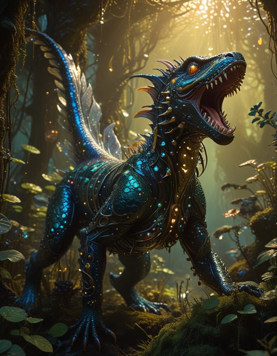 Alien Merfolk Warrior in Art Nouveau-Inspired Dynamic