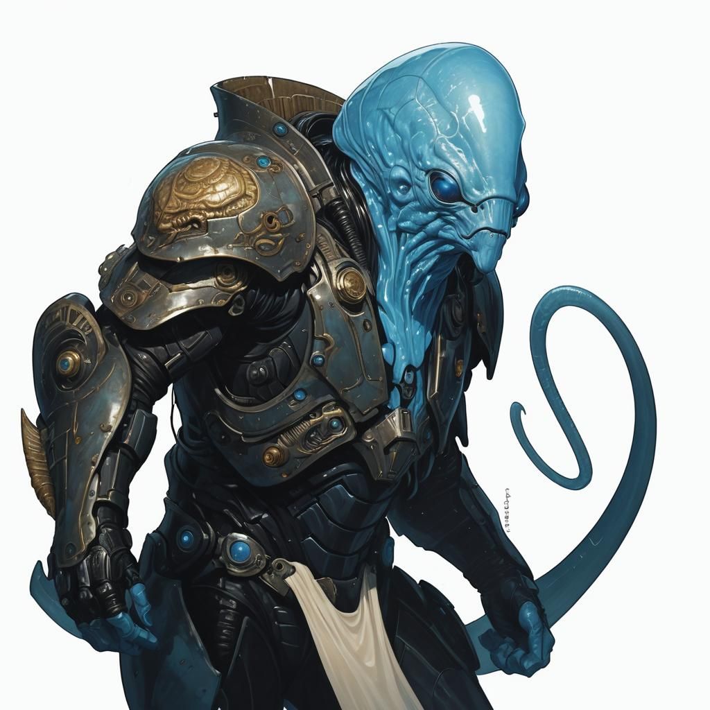Blue Alien in Sci-Fi Armor Illustration