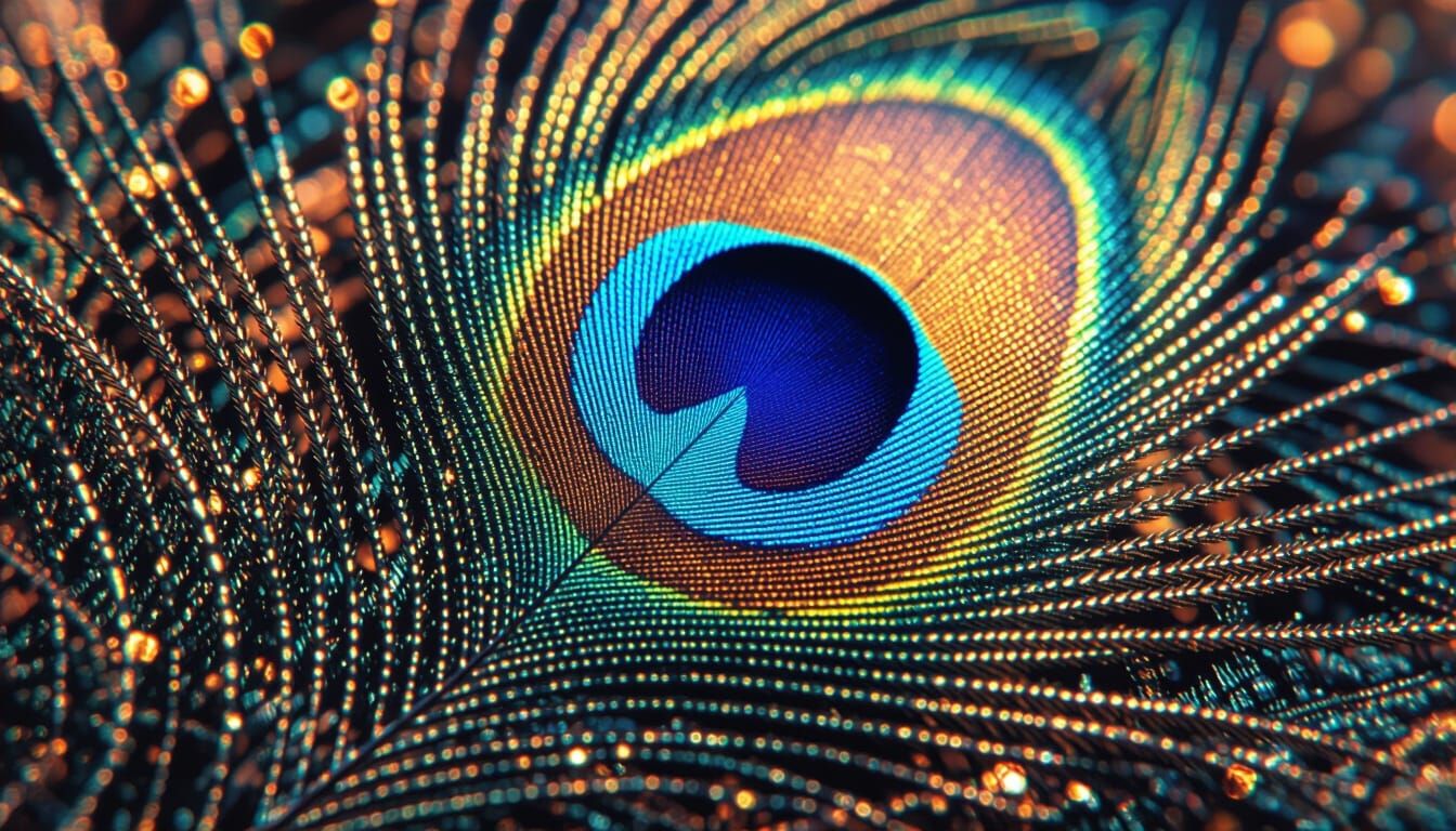 Peacock Feather Macro: Klimt-Inspired Art Nouveau