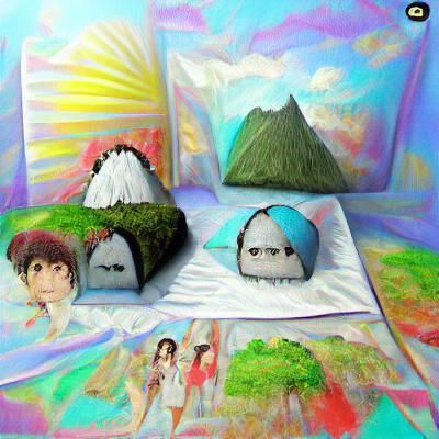 Onigiri in Studio Ghibli Pop Art Style