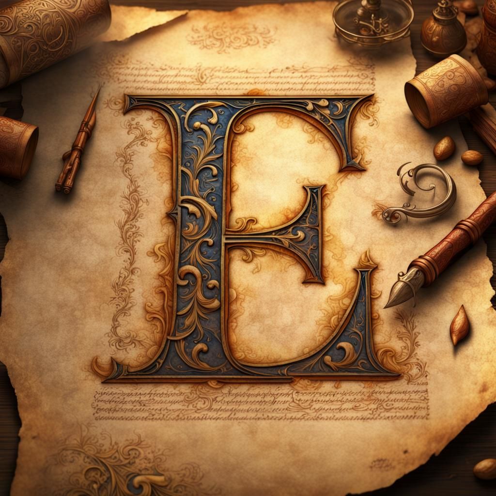 Illuminated Letter E with Medieval Scene