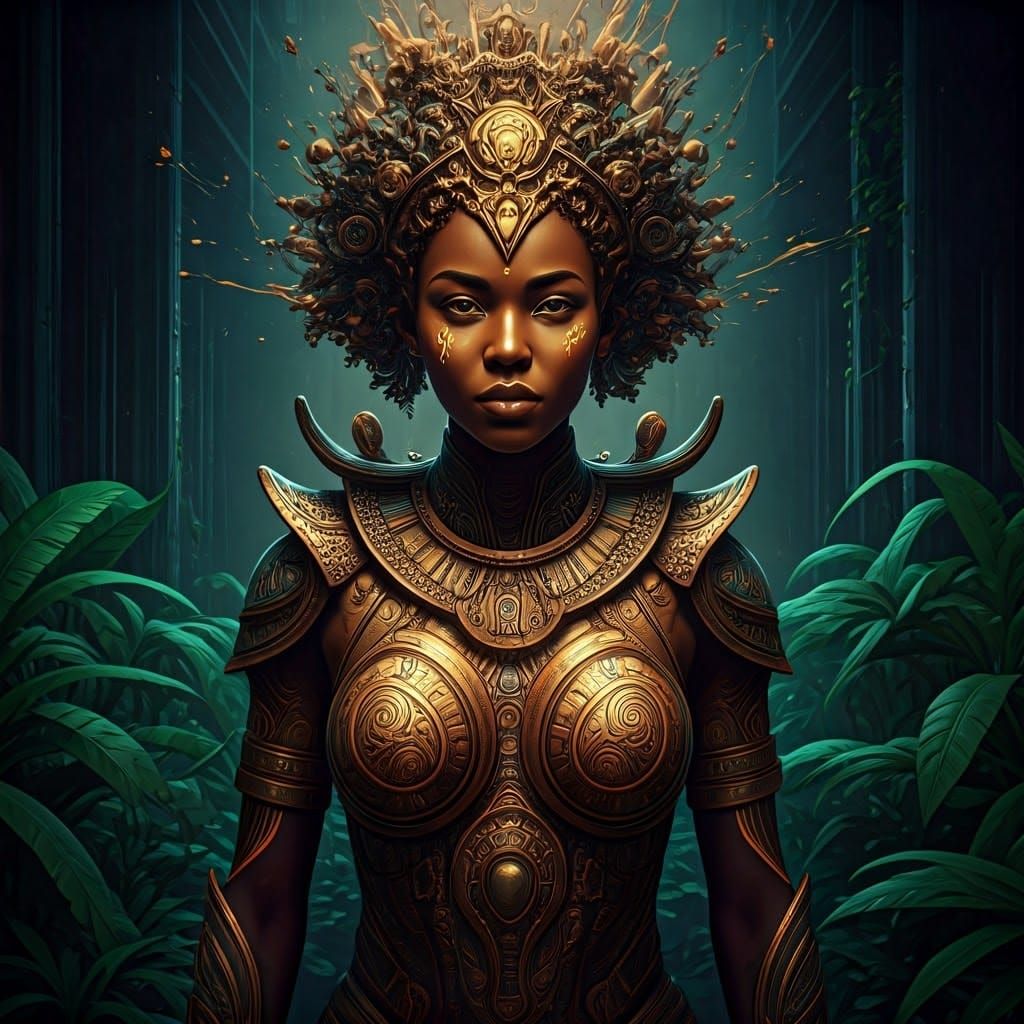 Sacred Warrior Gown in Jungle, Digital Art