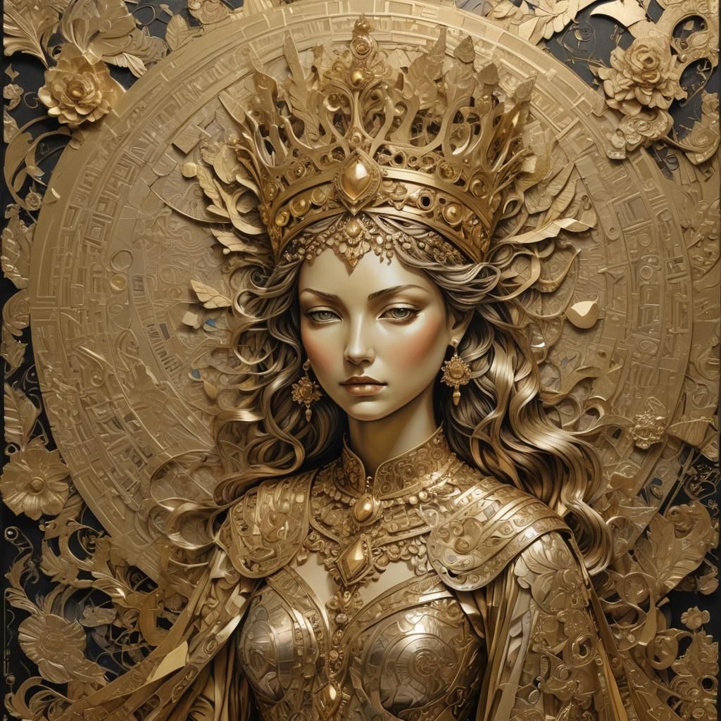 King Midas' Daughter in Gold Collage Illustration