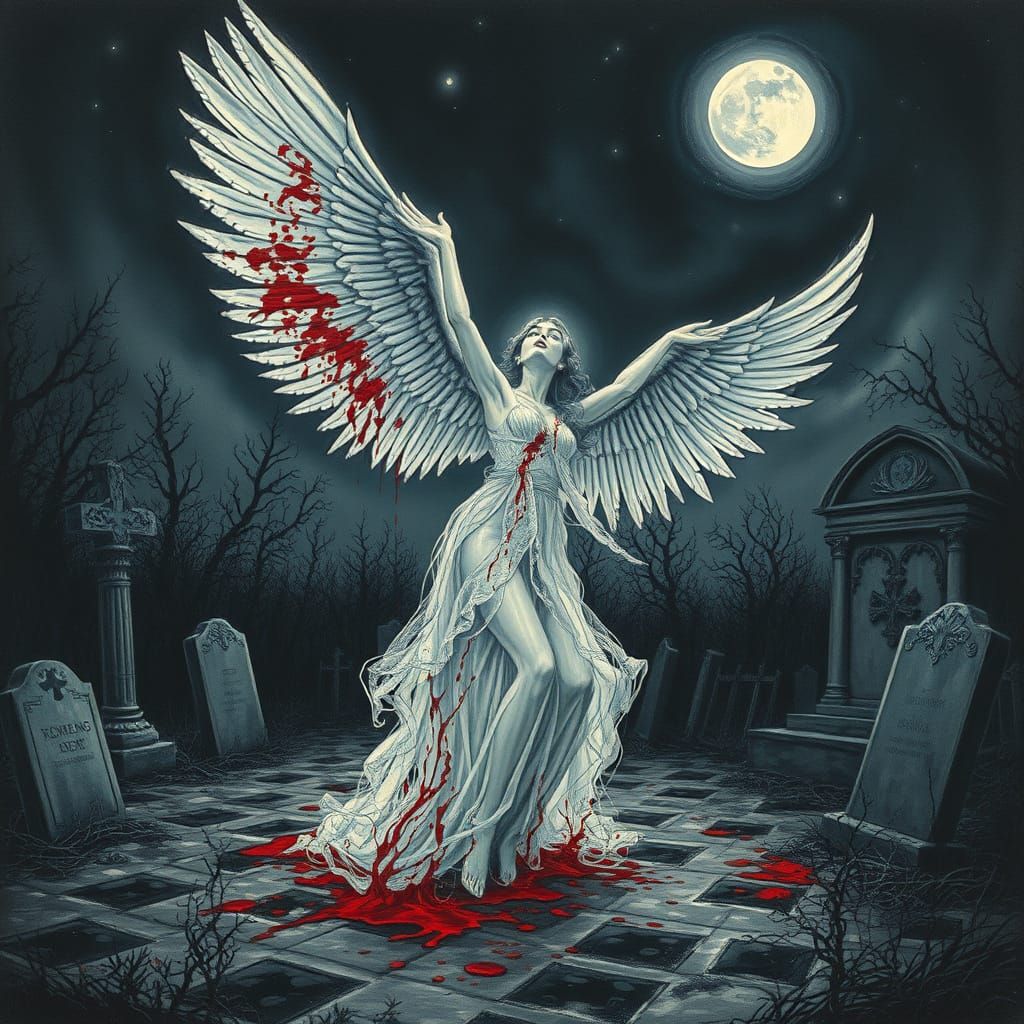 Ethereal Angel Rises from Graveyard of Dreams