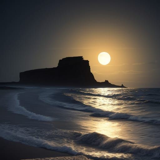 Night Beach Bonfire in Detailed Matte Painting Style