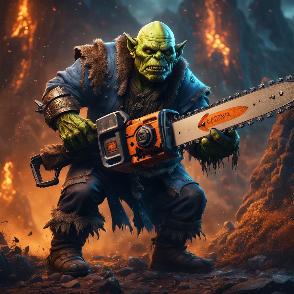 Orc Wizard with Chainsaw: Fantasy Concept Art