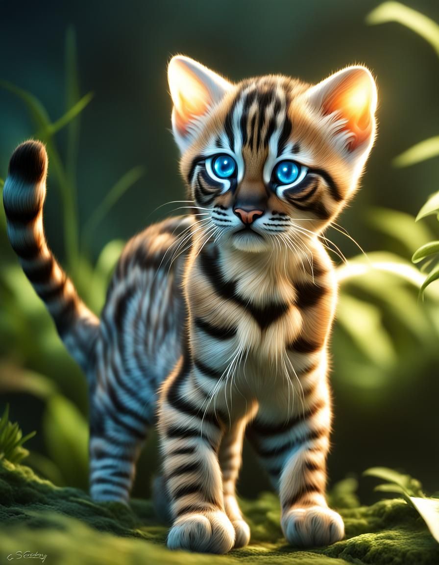 Bioluminescent Bengal Cat Kitten in Fantasy Setting