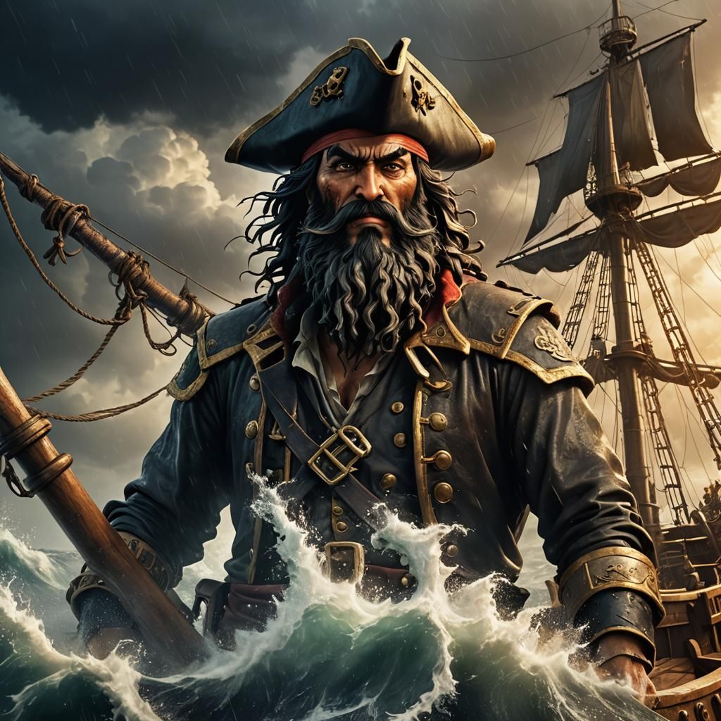 Blackbeard on Stormy Seas: Anime Concept Art
